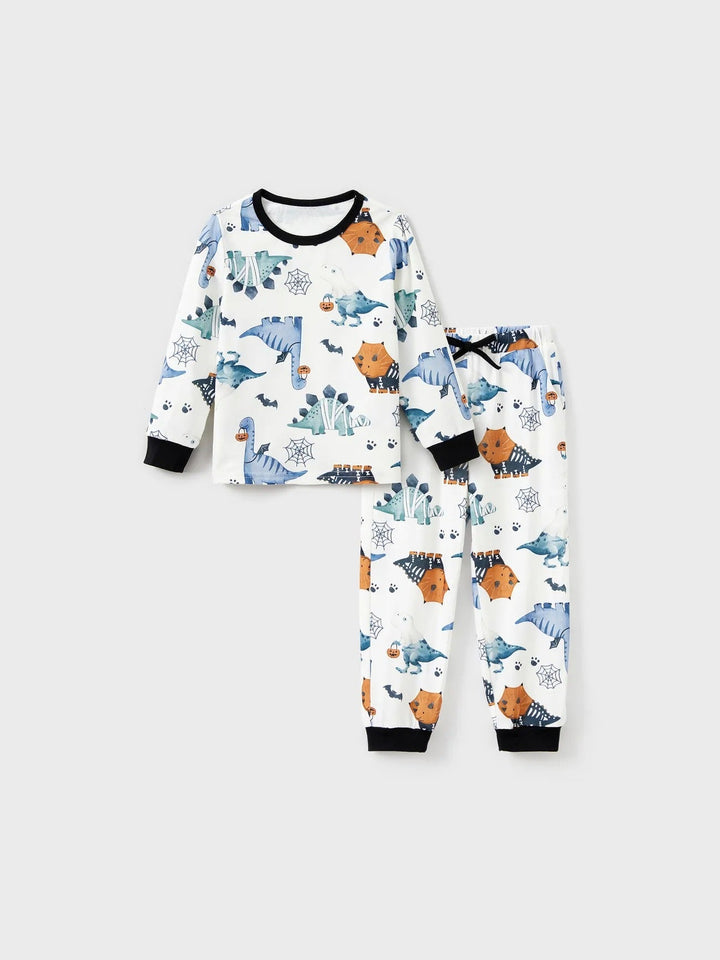 Halloween Family Matching Dinosaur And Pumpkin  Printed Pajama Set