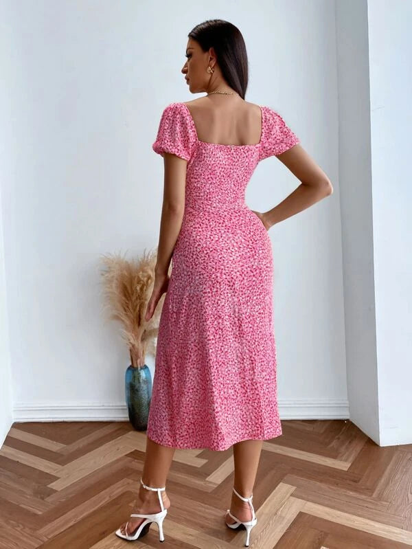 Barbie All Over Print Ruched Milkmaid Dress