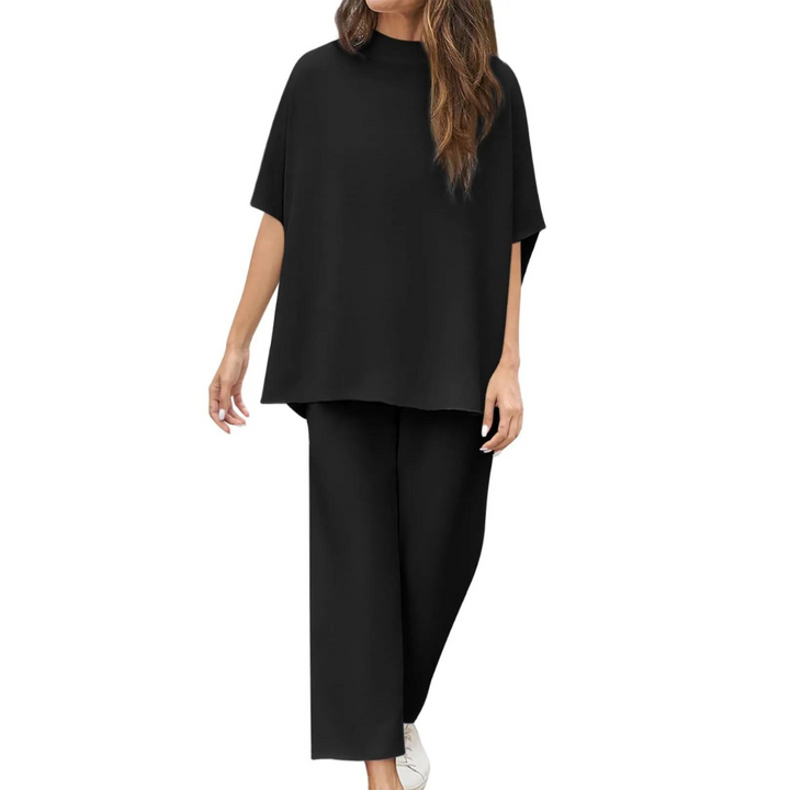 Batwing Sleeve And Wide Length Trousers Set