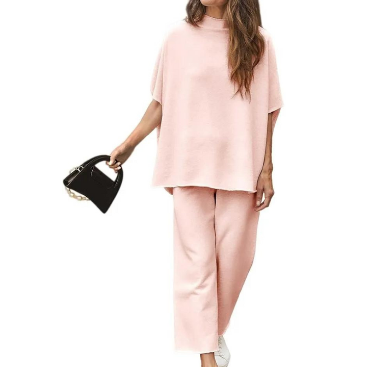 Batwing Sleeve And Wide Length Trousers Set