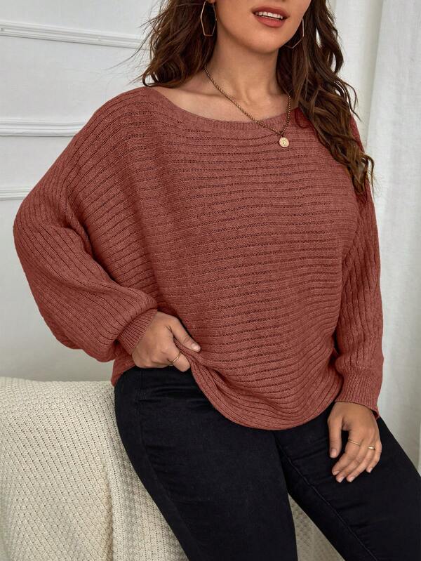 Batwing Sleeve Ribbed Knit Sweater