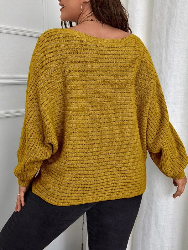 Batwing Sleeve Ribbed Knit Sweater