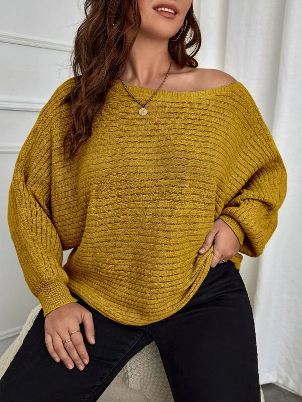 Batwing Sleeve Ribbed Knit Sweater