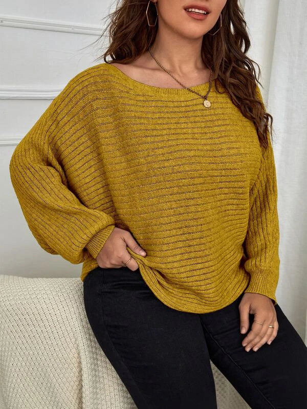 Batwing Sleeve Ribbed Knit Sweater