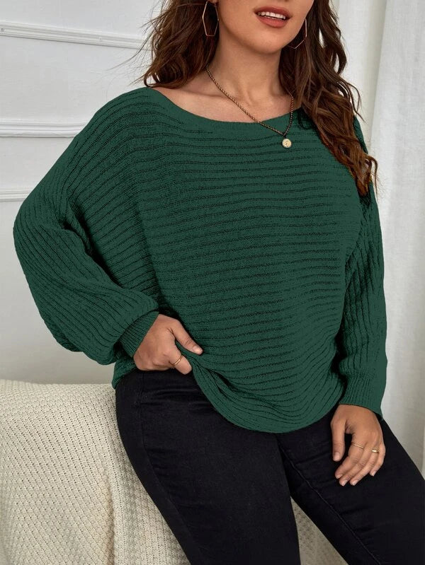 Batwing Sleeve Ribbed Knit Sweater