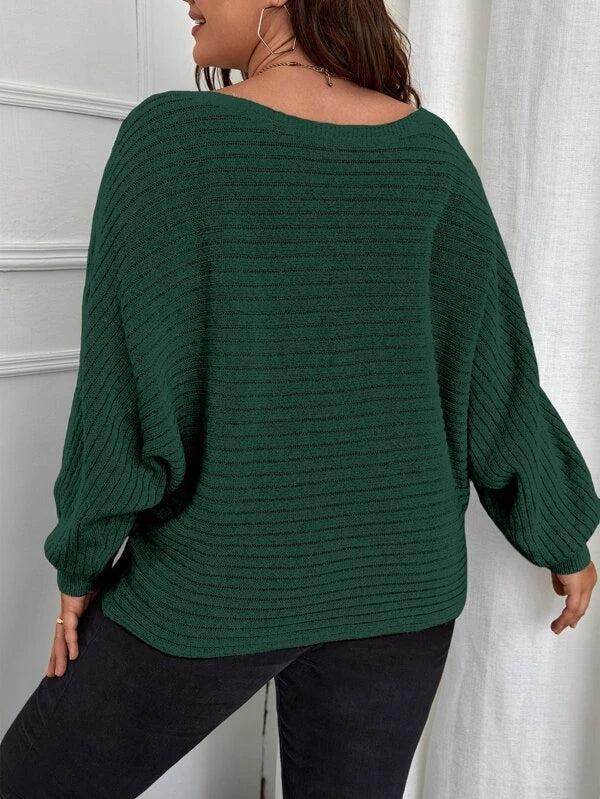 Batwing Sleeve Ribbed Knit Sweater