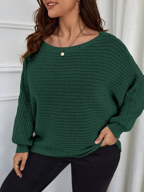 Batwing Sleeve Ribbed Knit Sweater