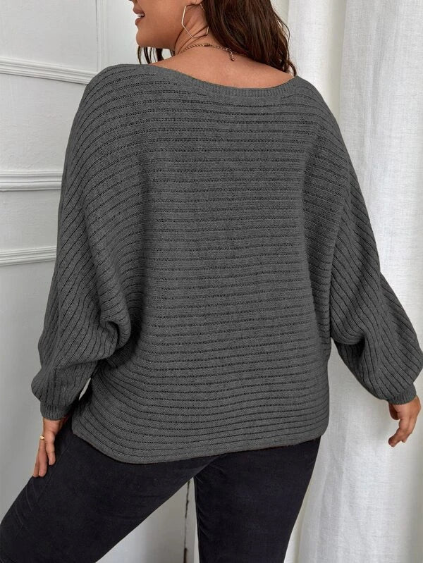 Batwing Sleeve Ribbed Knit Sweater