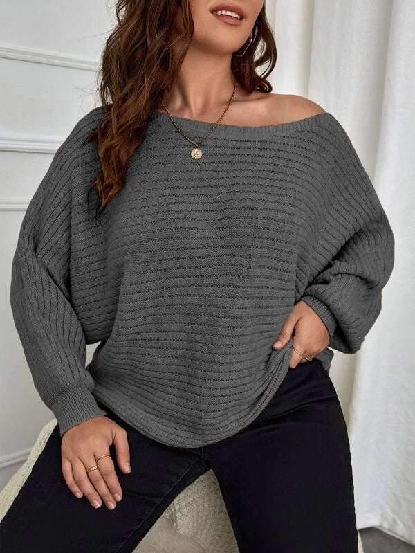 Batwing Sleeve Ribbed Knit Sweater