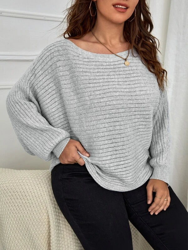 Batwing Sleeve Ribbed Knit Sweater