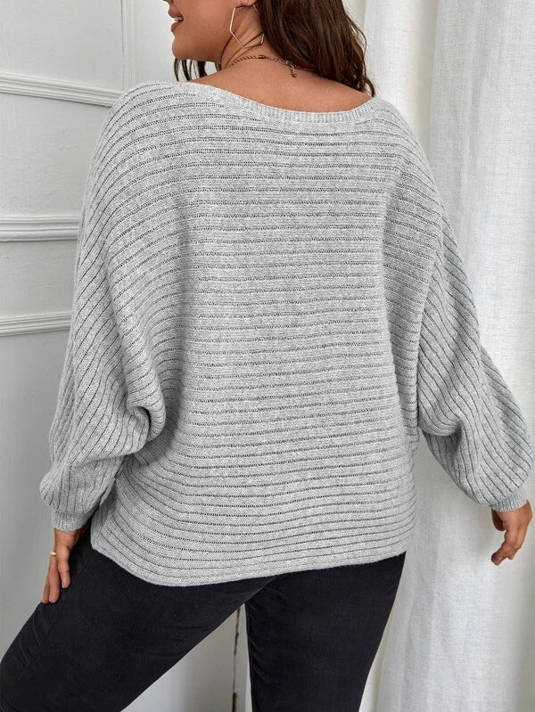 Batwing Sleeve Ribbed Knit Sweater