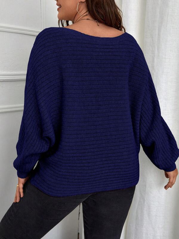 Batwing Sleeve Ribbed Knit Sweater