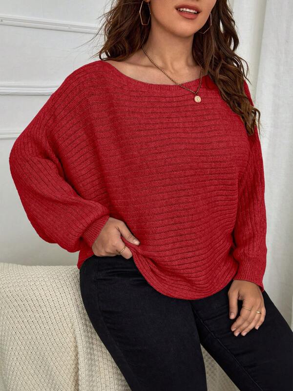 Batwing Sleeve Ribbed Knit Sweater