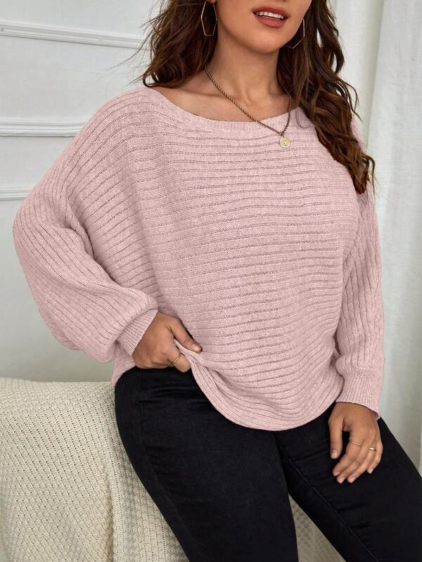 Batwing Sleeve Ribbed Knit Sweater