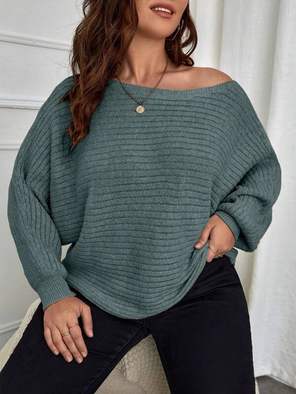 Batwing Sleeve Ribbed Knit Sweater