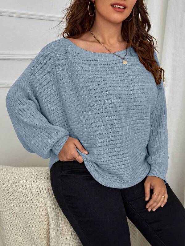 Batwing Sleeve Ribbed Knit Sweater