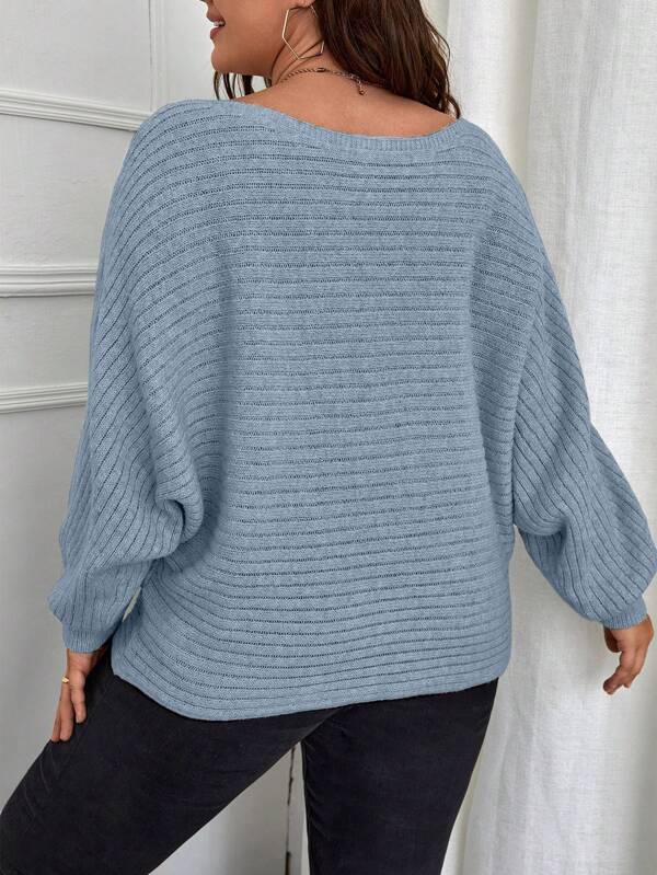 Batwing Sleeve Ribbed Knit Sweater