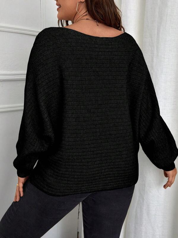 Batwing Sleeve Ribbed Knit Sweater