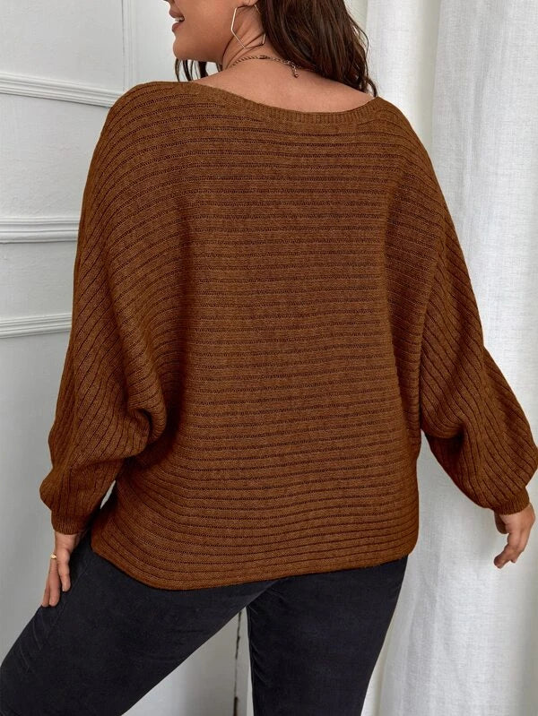 Batwing Sleeve Ribbed Knit Sweater