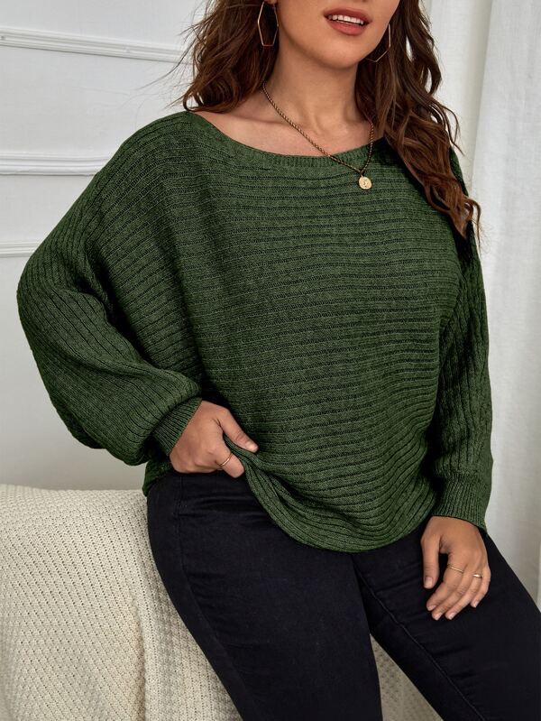 Batwing Sleeve Ribbed Knit Sweater