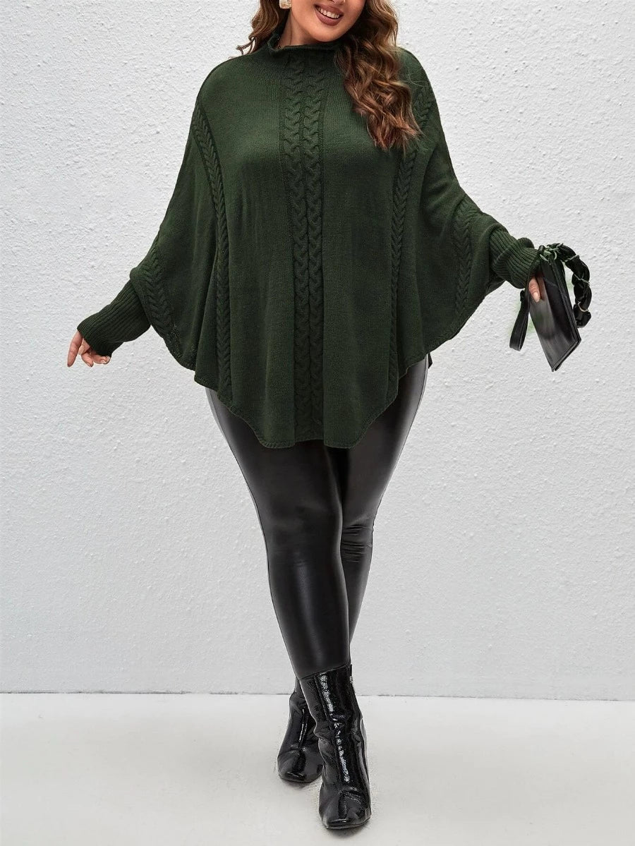 Batwing Sleeve Ribbed Poncho Sweater