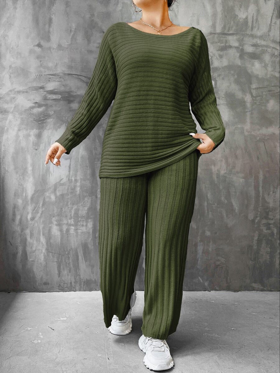 Batwing Sleeve Sweater And Knit Pants