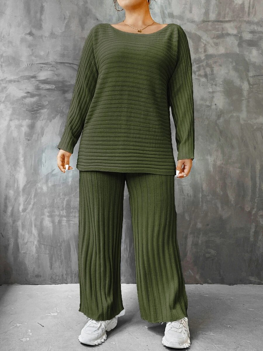 Batwing Sleeve Sweater And Knit Pants