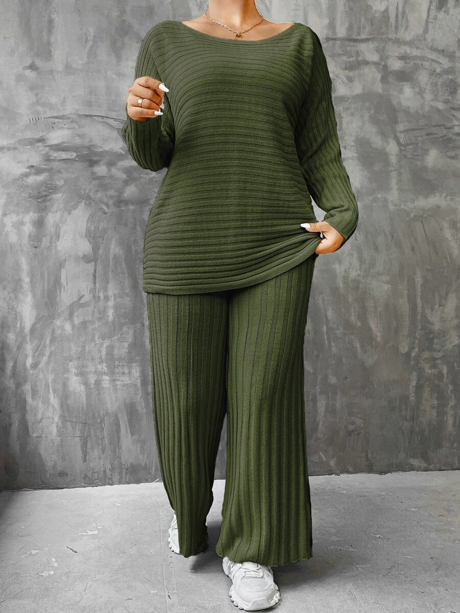 Batwing Sleeve Sweater And Knit Pants