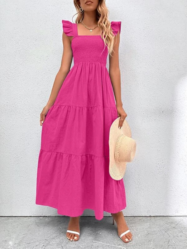 Barbie Boho Style Plain Ruffle Hem Dress