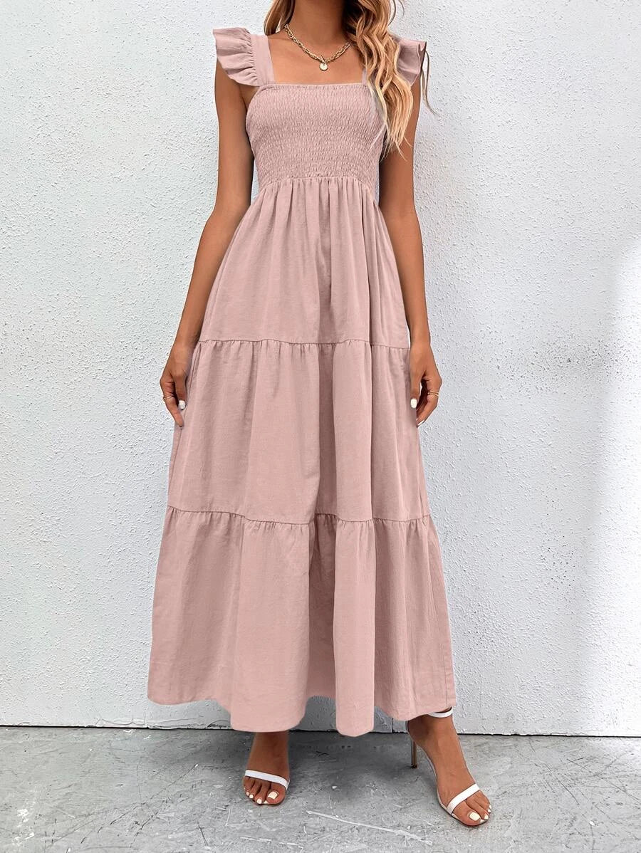 Barbie Boho Style Plain Ruffle Hem Dress