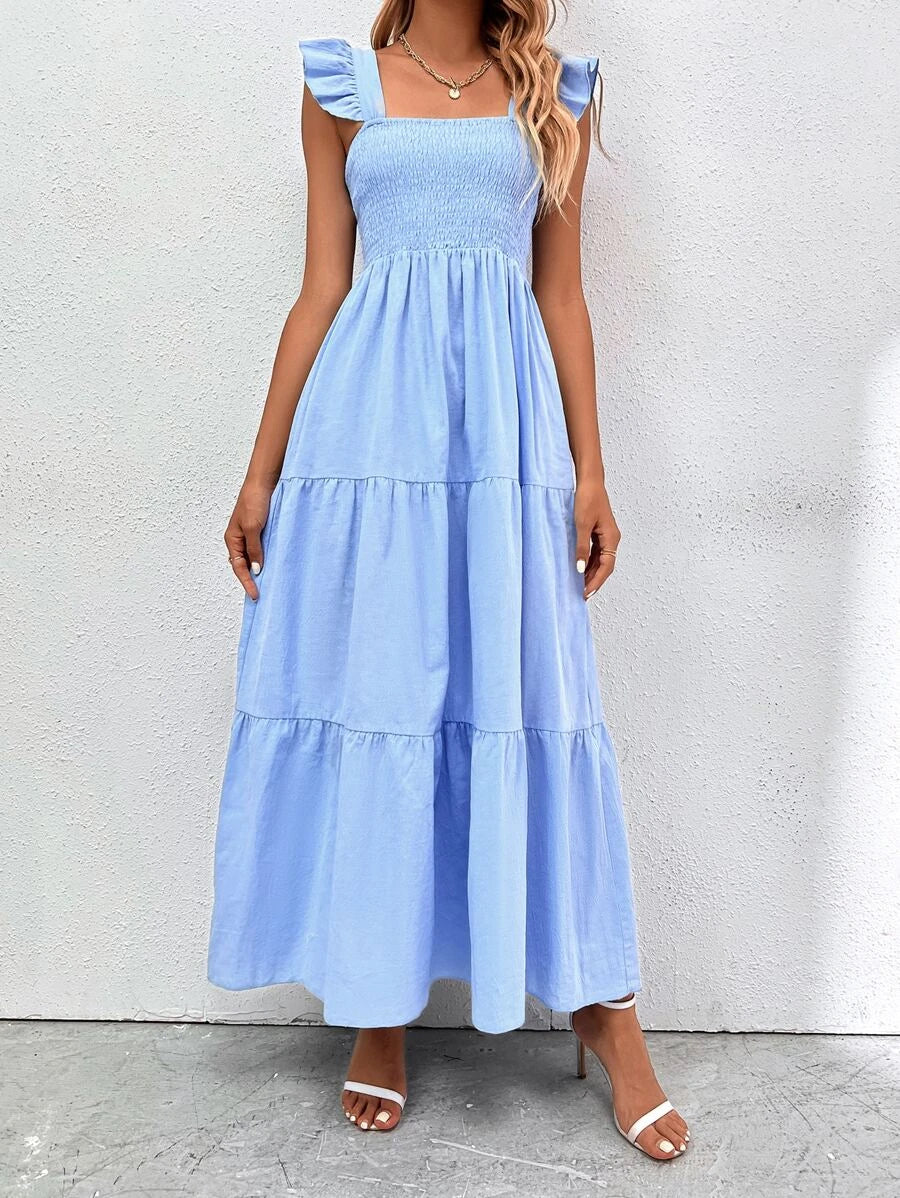 Barbie Boho Style Plain Ruffle Hem Dress