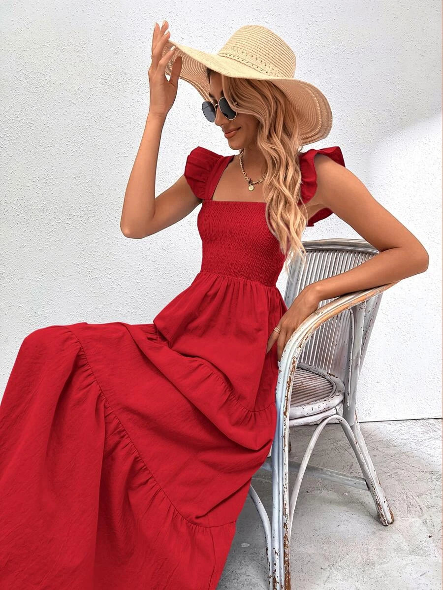 Barbie Boho Style Plain Ruffle Hem Dress