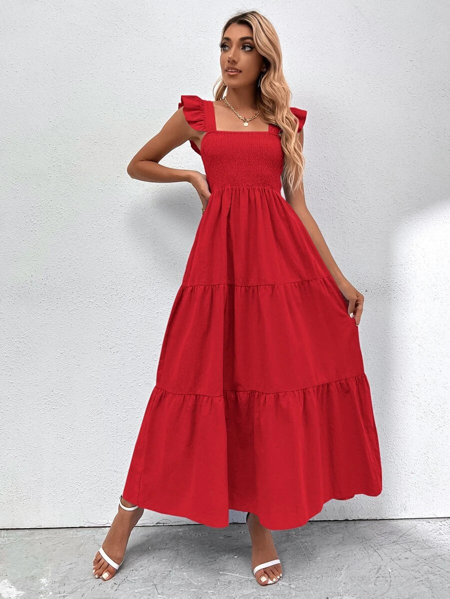 Barbie Boho Style Plain Ruffle Hem Dress