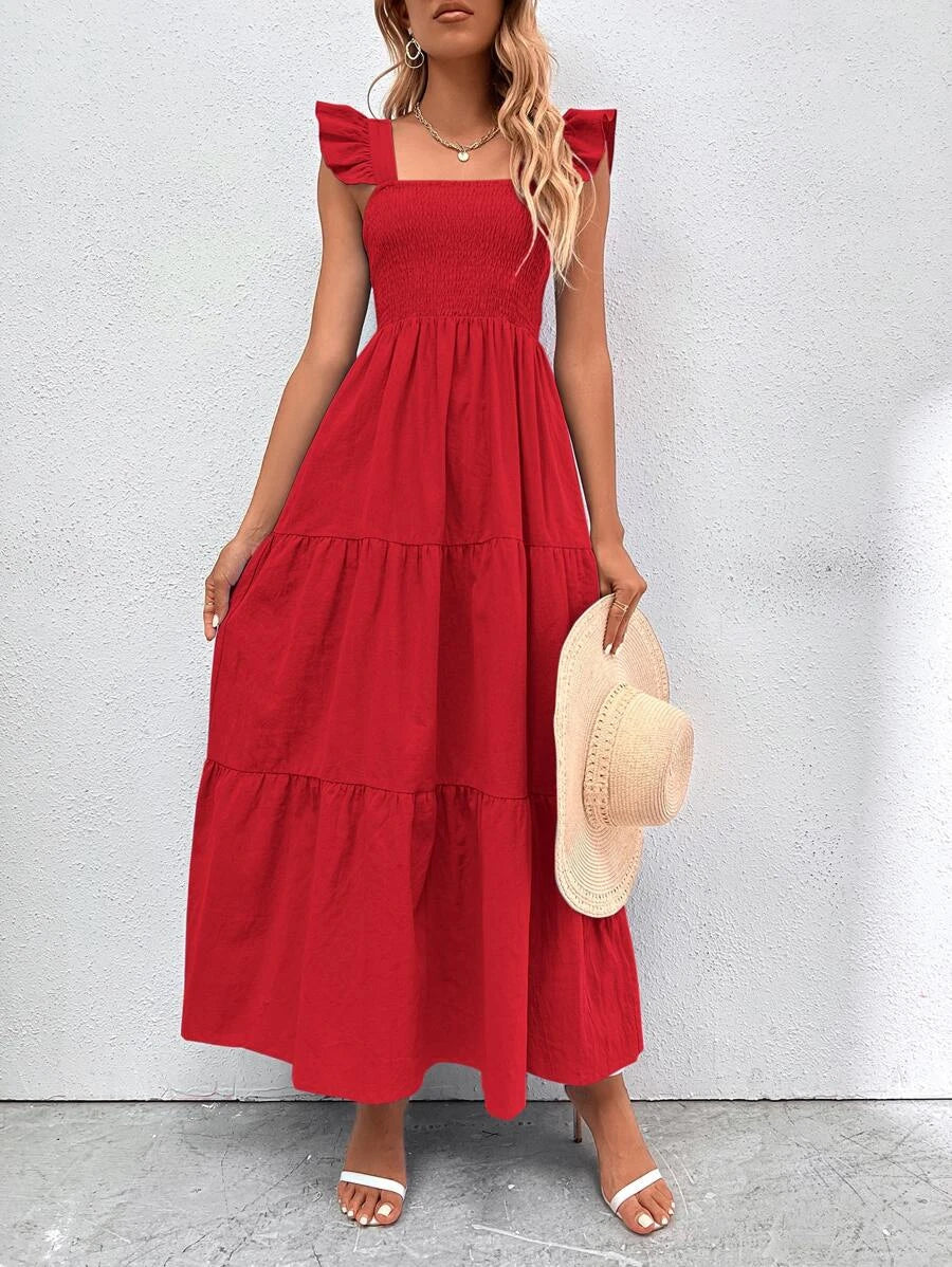 Barbie Boho Style Plain Ruffle Hem Dress