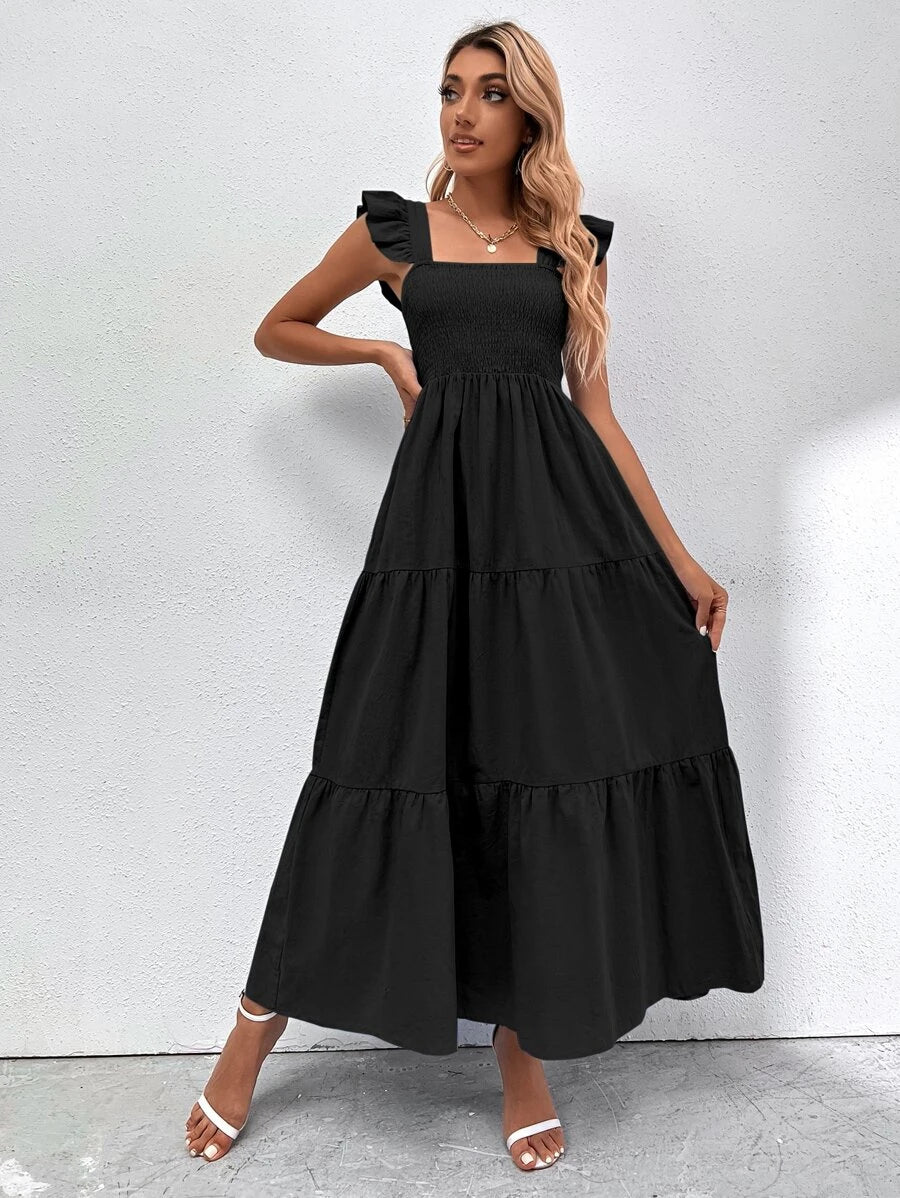 Barbie Boho Style Plain Ruffle Hem Dress