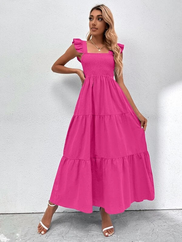 Barbie Boho Style Plain Ruffle Hem Dress