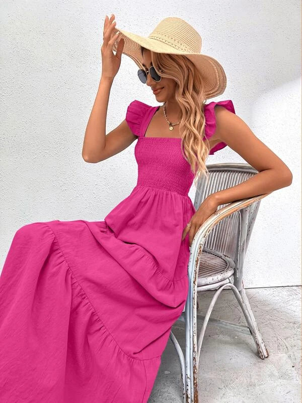 Barbie Boho Style Plain Ruffle Hem Dress