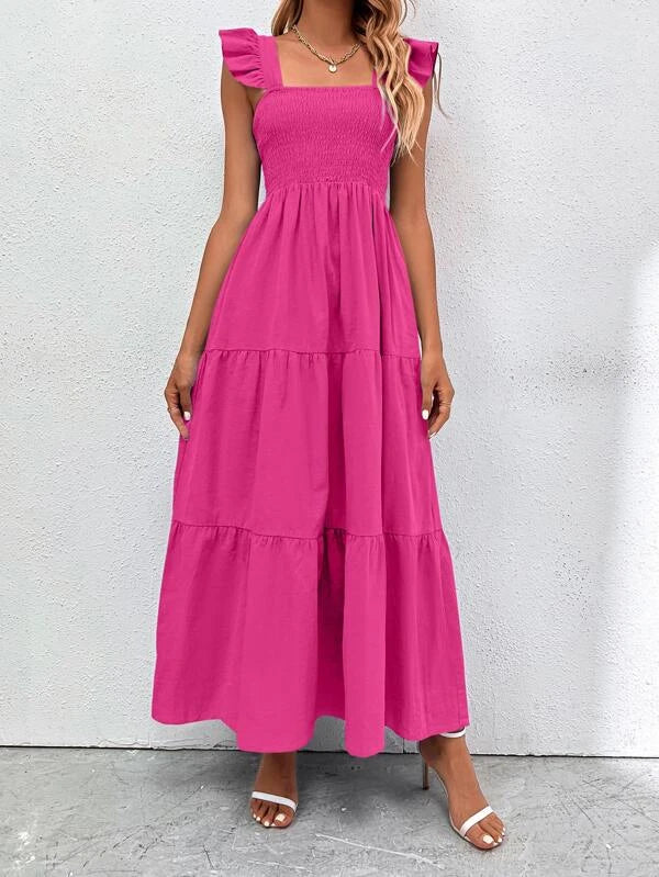 Barbie Boho Style Plain Ruffle Hem Dress