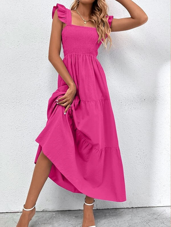 Barbie Boho Style Plain Ruffle Hem Dress