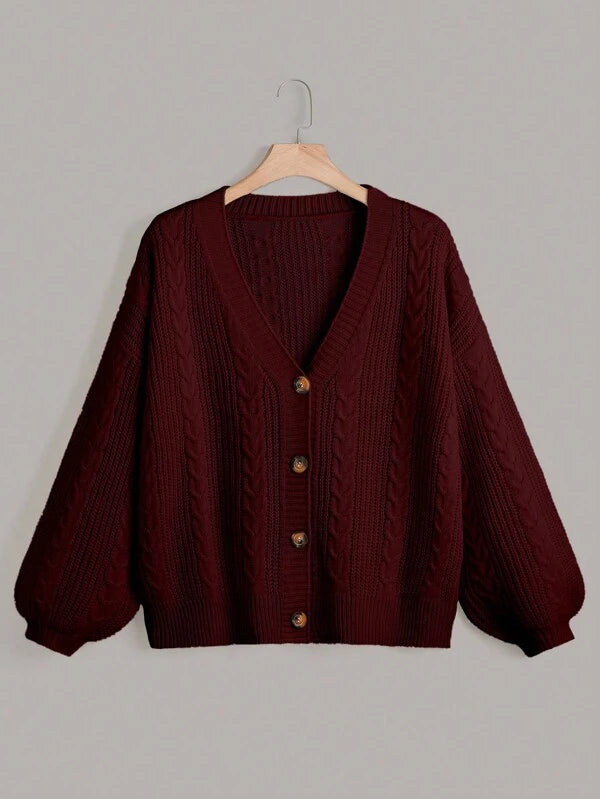 Cable Knit Bishop Sleeve Cardigan