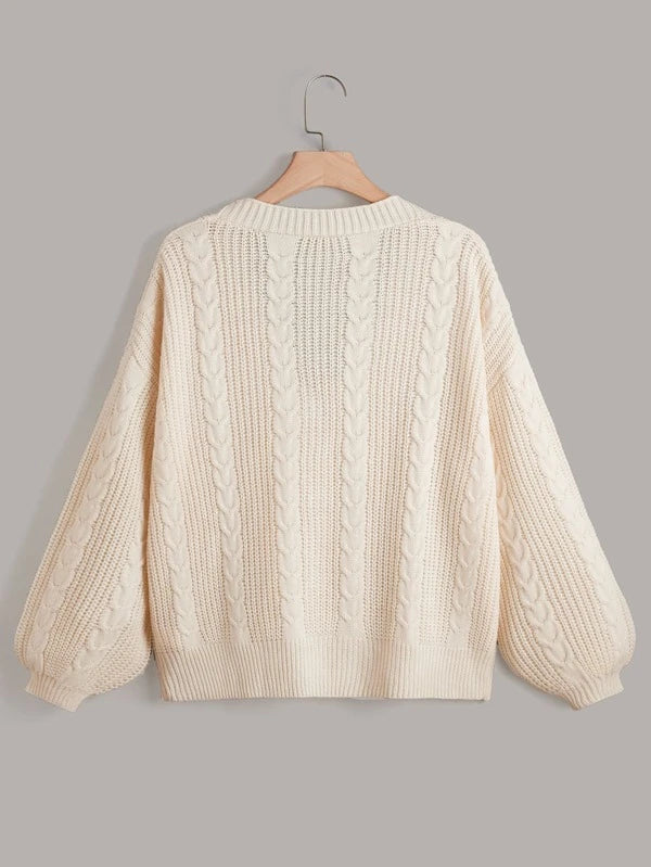 Cable Knit Bishop Sleeve Cardigan