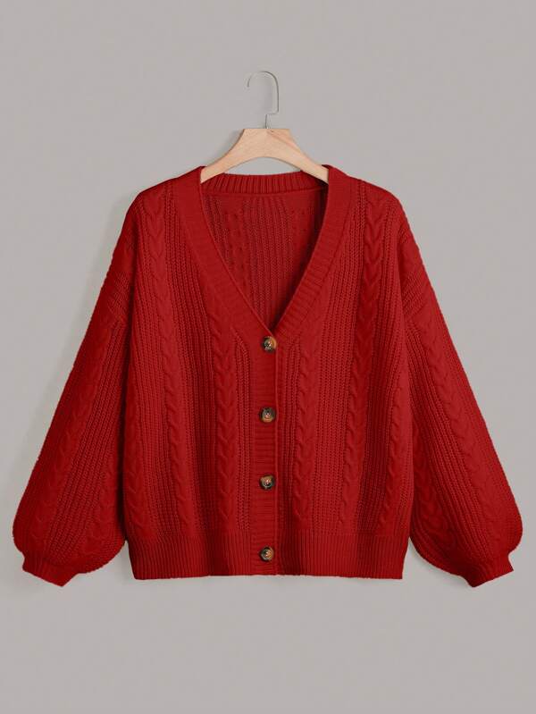 Cable Knit Bishop Sleeve Cardigan