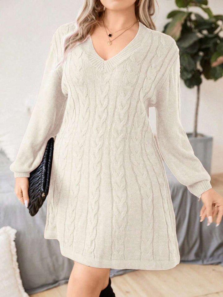 Cable Knit Lantern Sleeve Sweater Dress