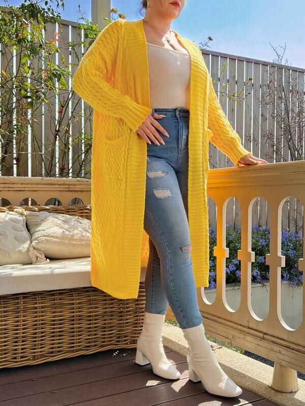 Cable Knit Open Front Cardigan