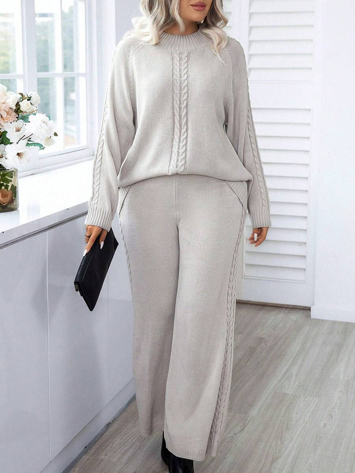 Cable Knit Raglan Sleeve Sweater And Knit Pants