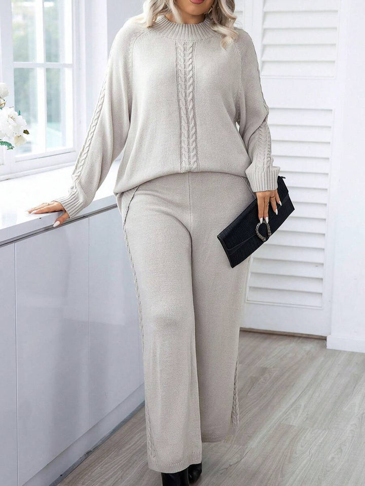 Cable Knit Raglan Sleeve Sweater And Knit Pants