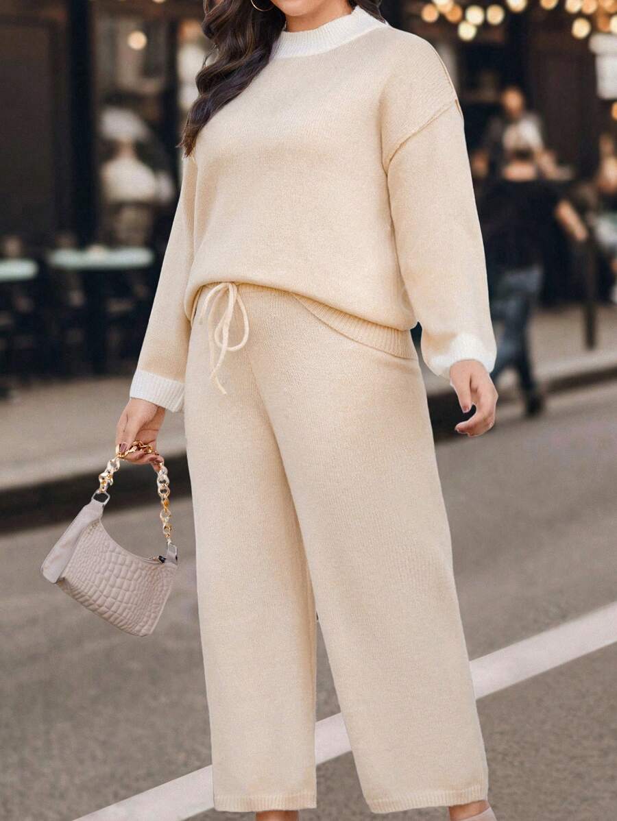 Cable Knit Raglan Sleeve Sweater And Knit Pants