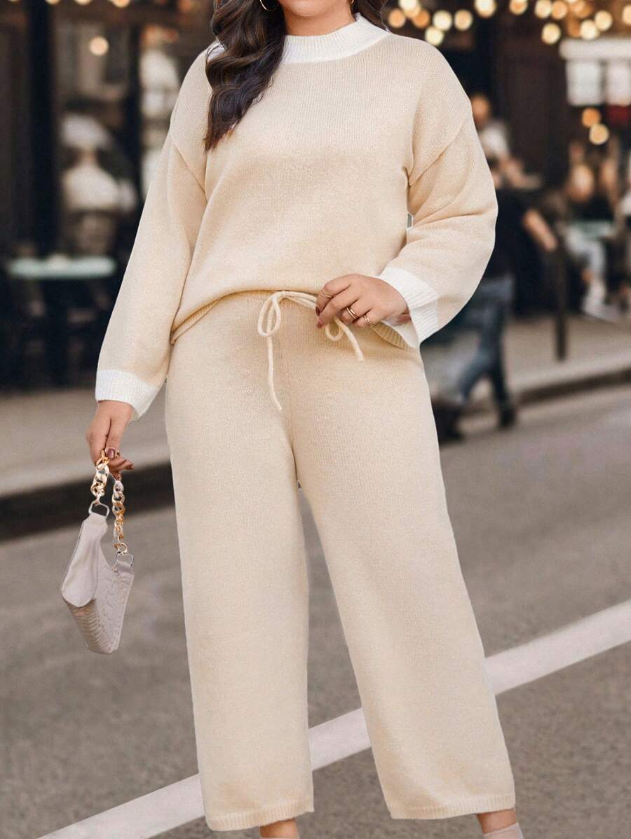 Cable Knit Raglan Sleeve Sweater And Knit Pants