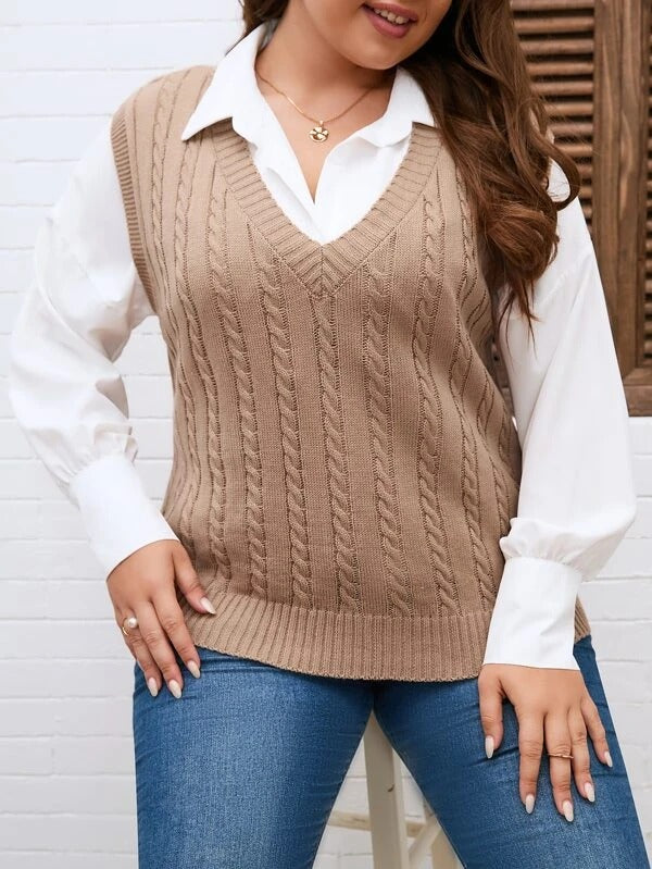 Cable Knit Sweater Vest Without Shirt