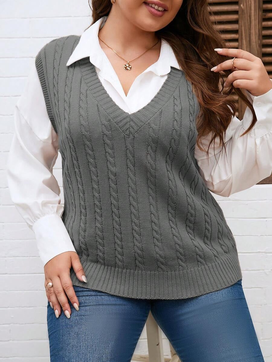 Cable Knit Sweater Vest Without Shirt